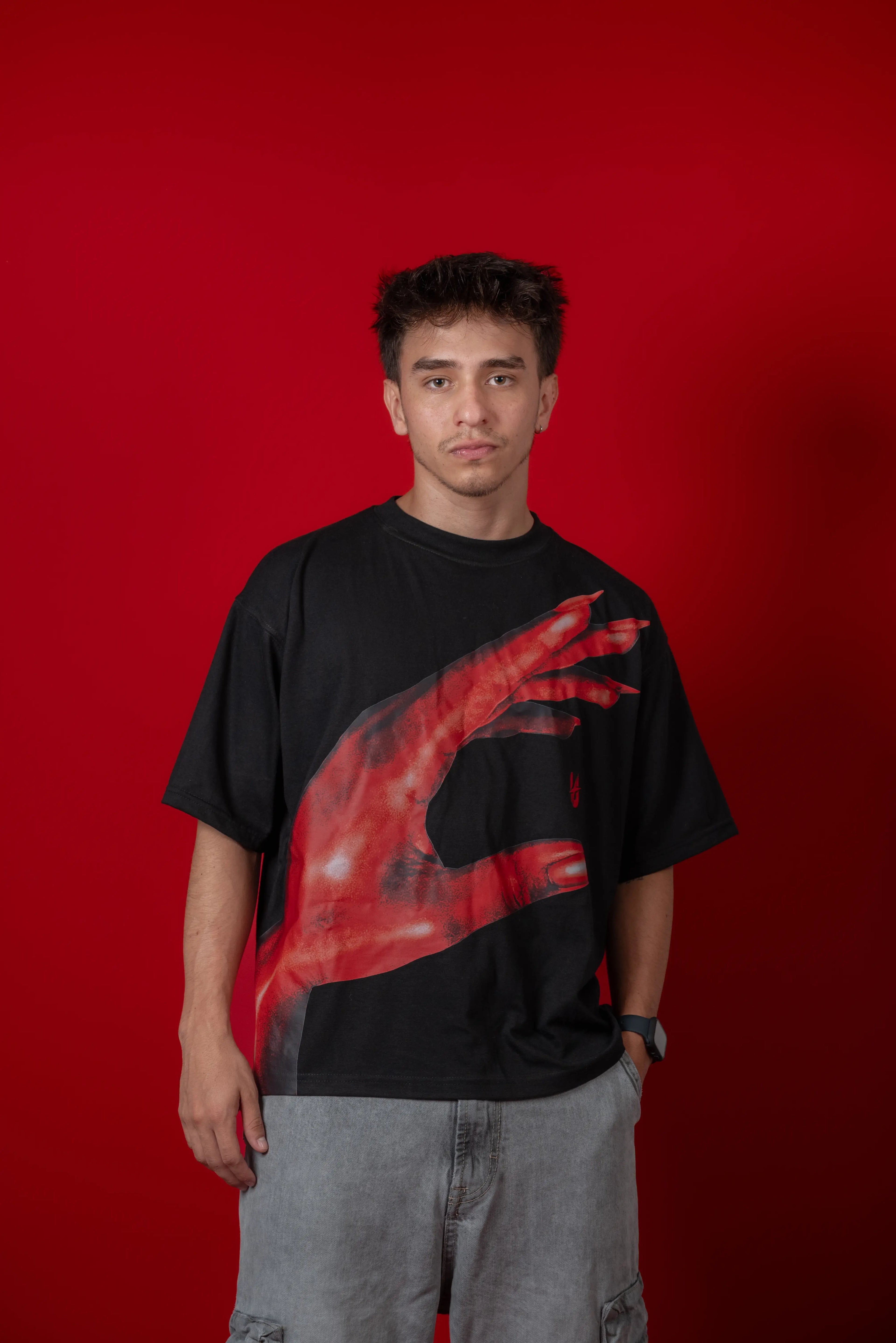 Black T-shirt Red Hand