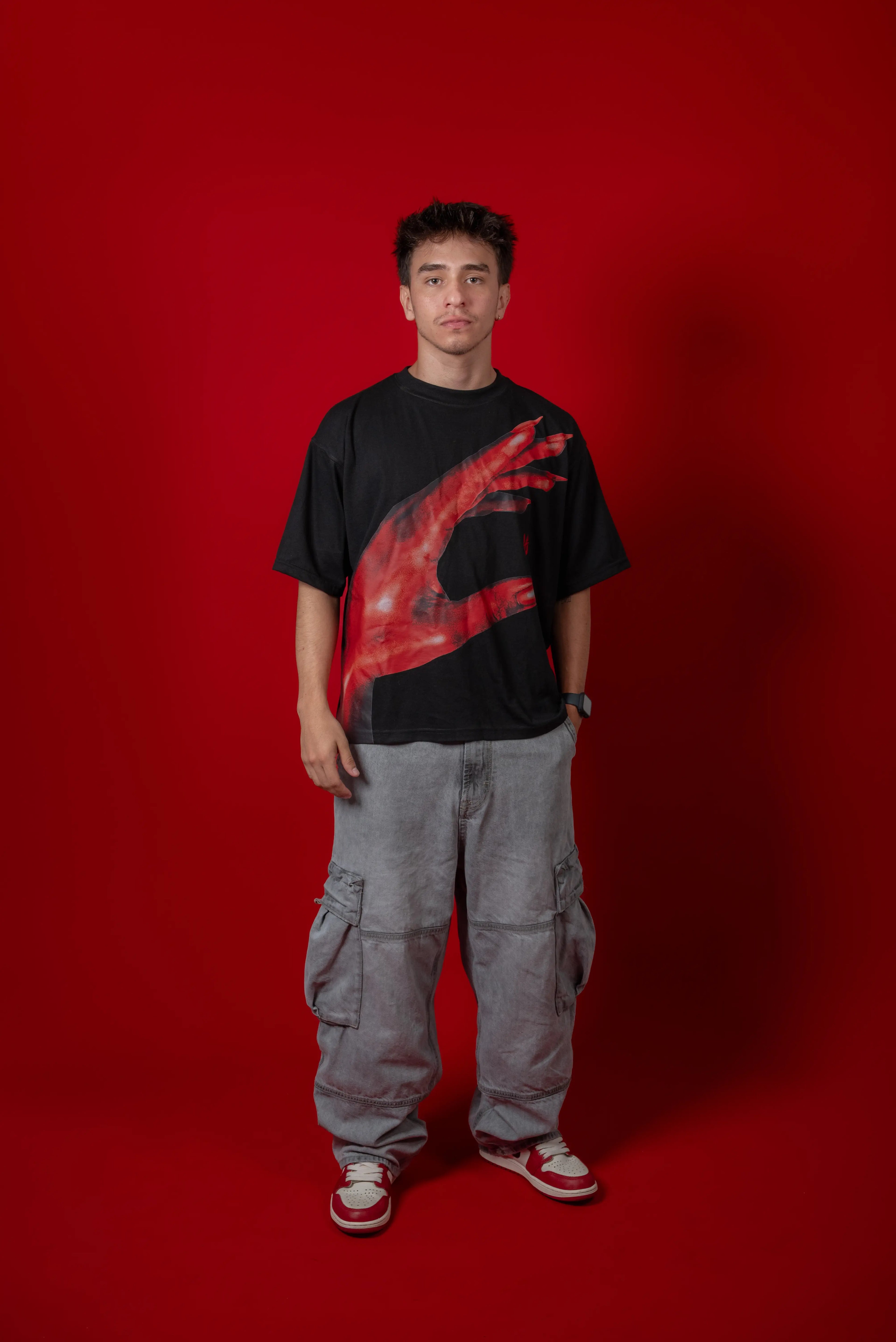 Black T-shirt Red Hand