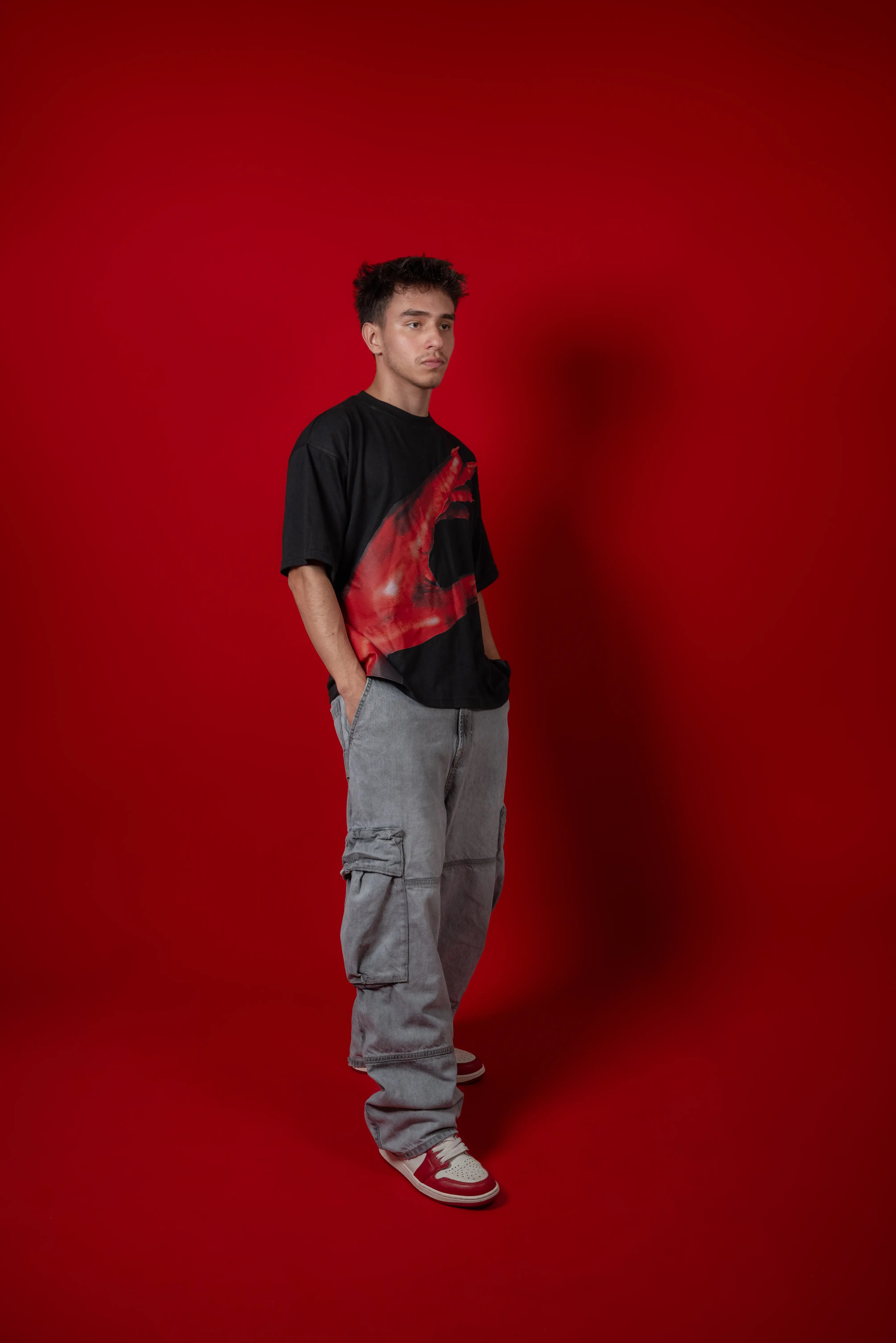 Black T-shirt Red Hand