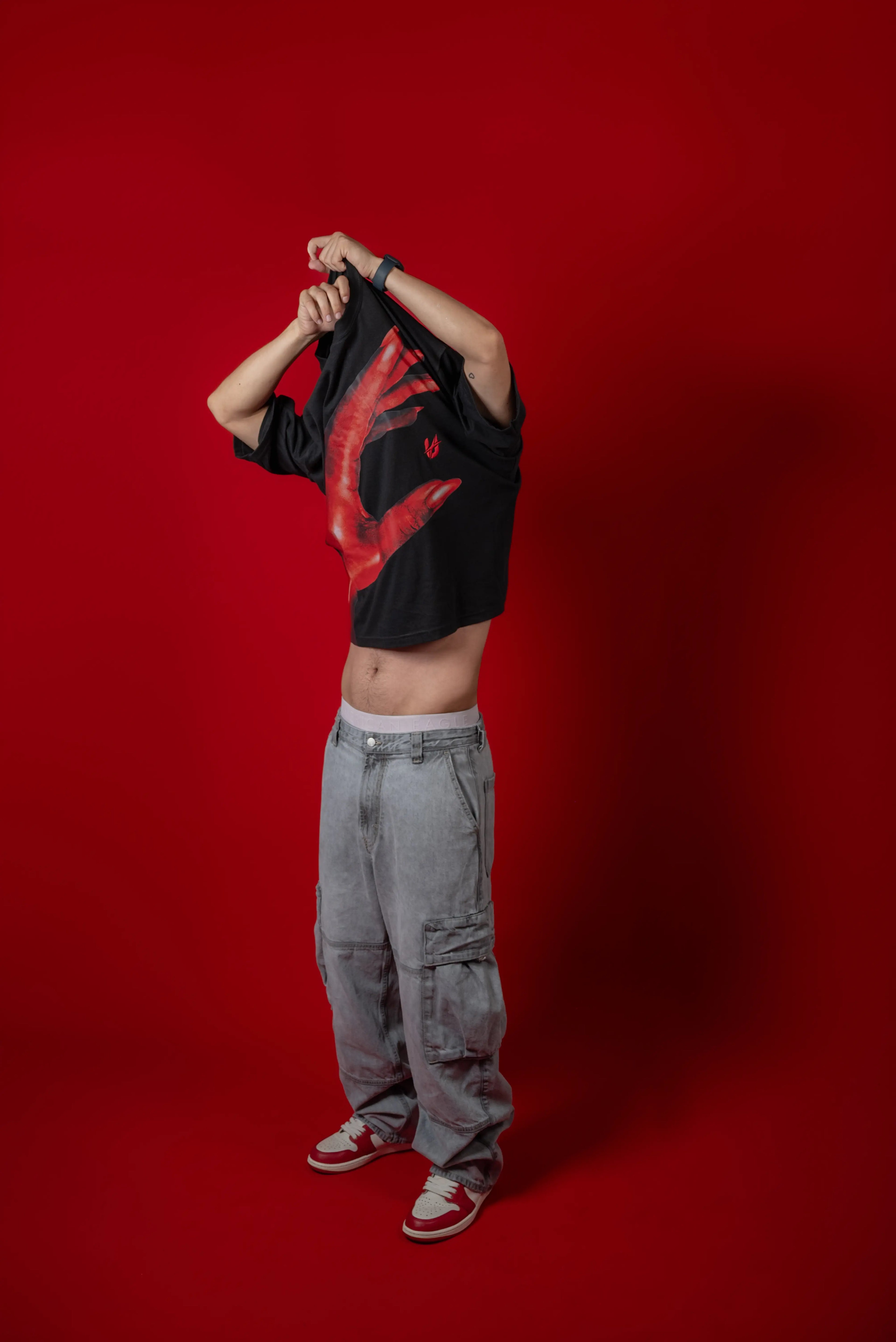 Black T-shirt Red Hand