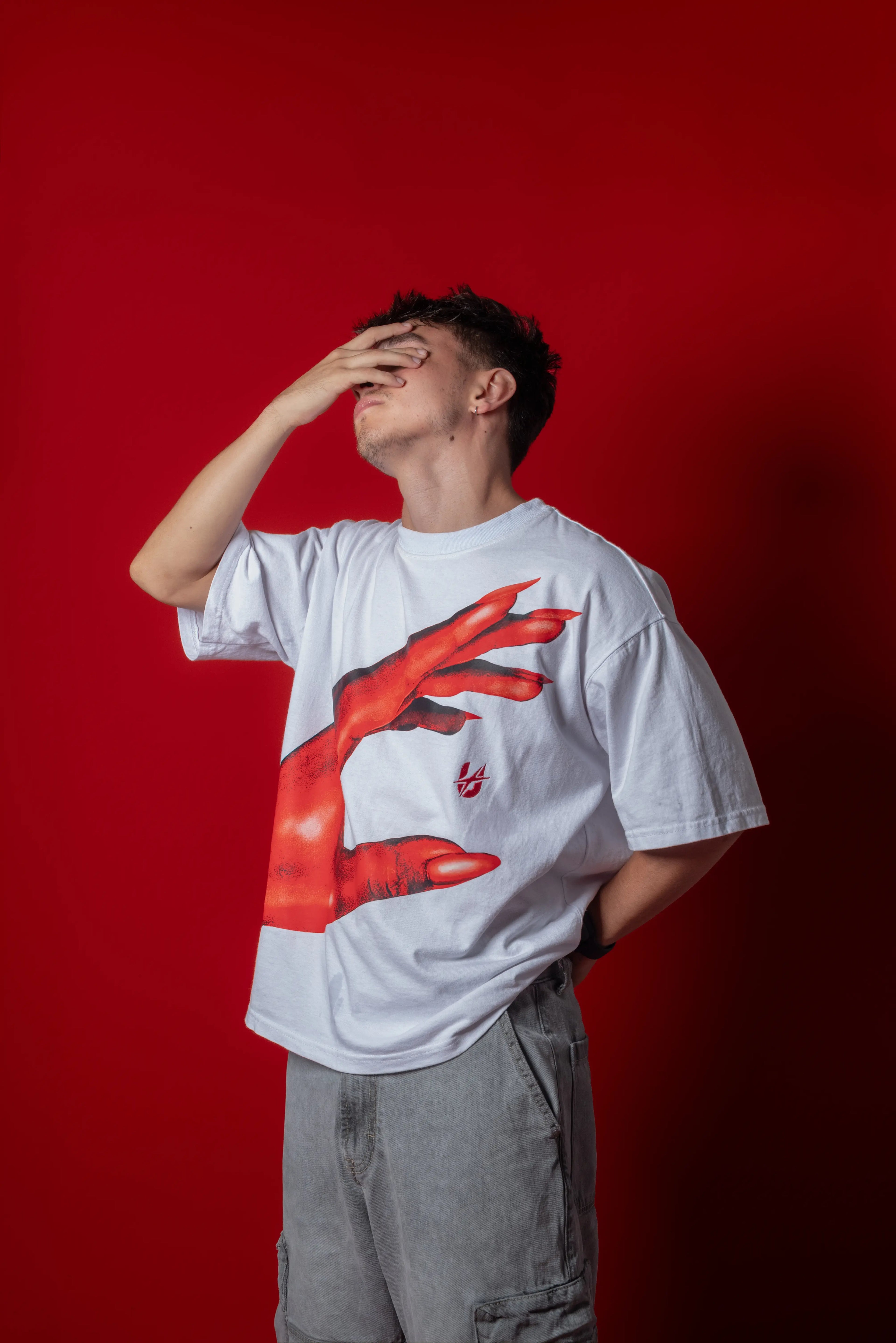 White T-shirt Red Hand